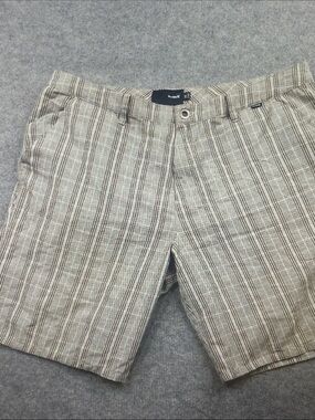 Hurley Men's Beige Plaid Flat Front Shorts